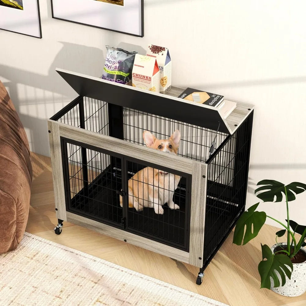 Giantex Modern Dog Crate With Three Doors And Removable Tray
