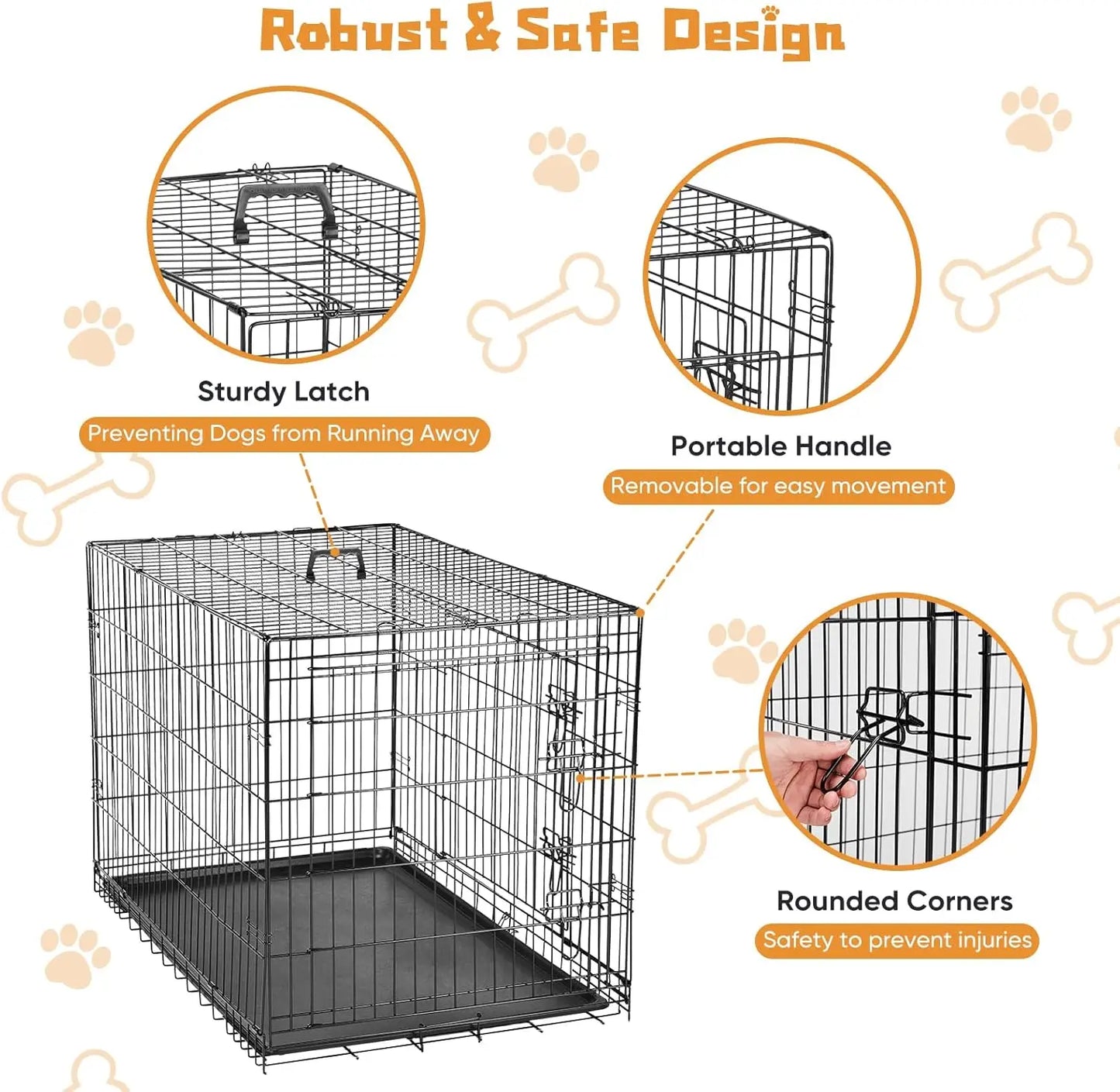 Leakproof Folding Metal Wire Dog Cage For Indoor Outdoor Travel