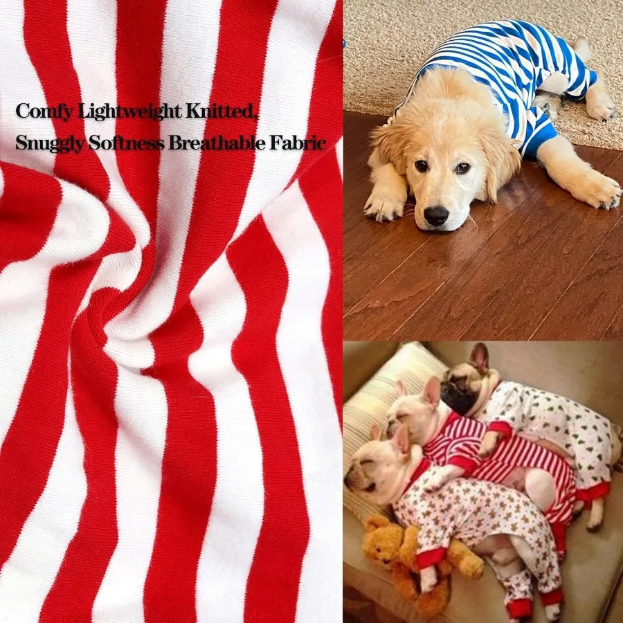 Dog Pajamas Cotton Thermal Jumpsuit Striped Onesie