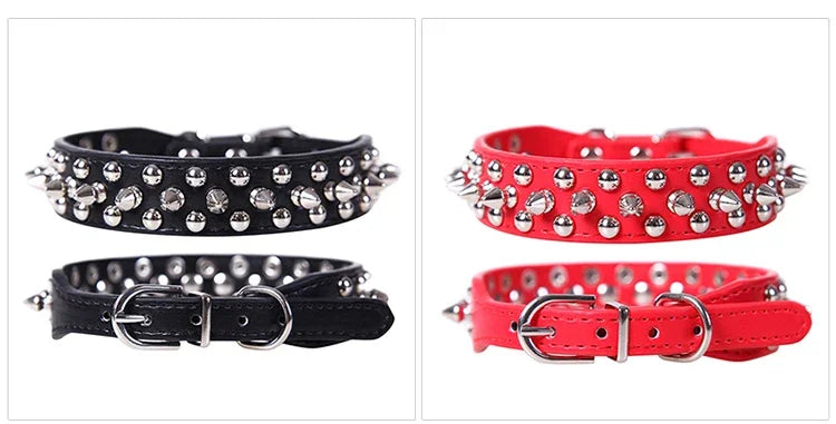 NONECN Adjustable Leather Dog Collar With Rivet Spikes