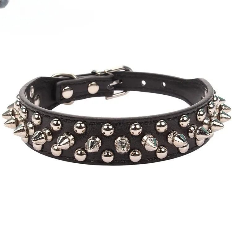 NONECN Adjustable Leather Dog Collar With Rivet Spikes