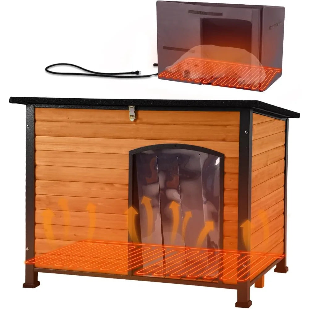Heated Outdoor Dog House With Insulated Kennel And Iron Frame