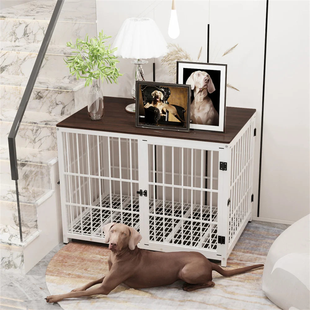 Borwar Large Wooden Dog Crate End Table With Lattice Playpen