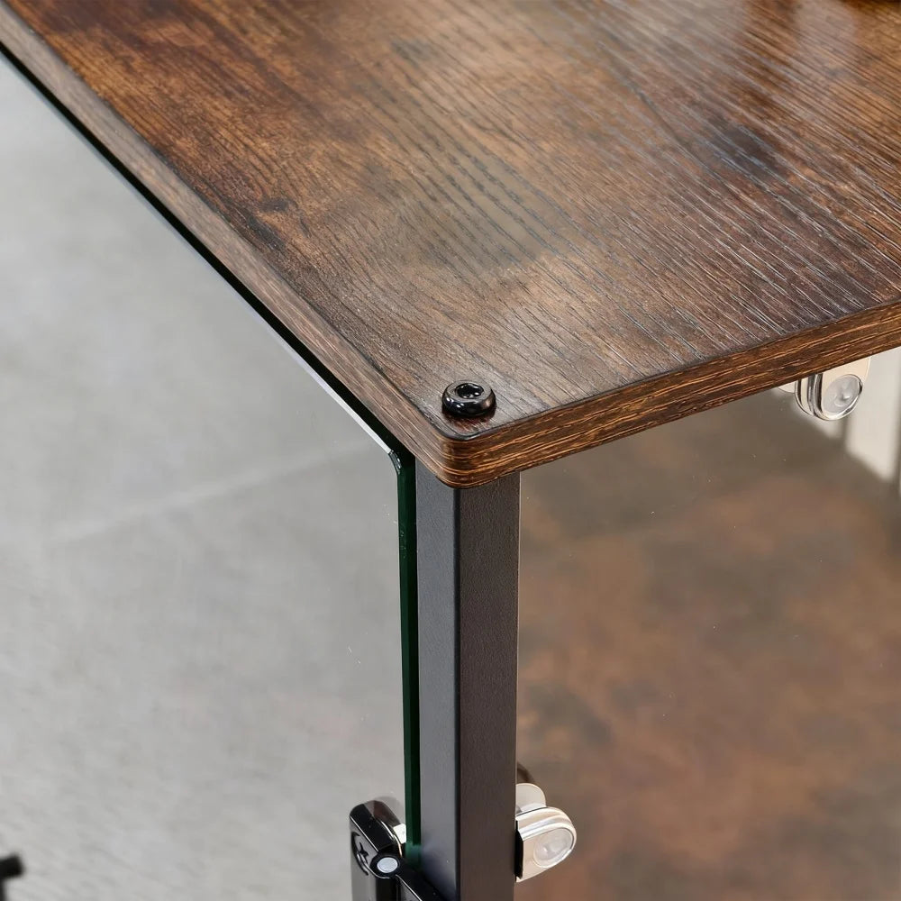 BORWART Rustic Wooden Dog Crate End Table With Tempered Glass