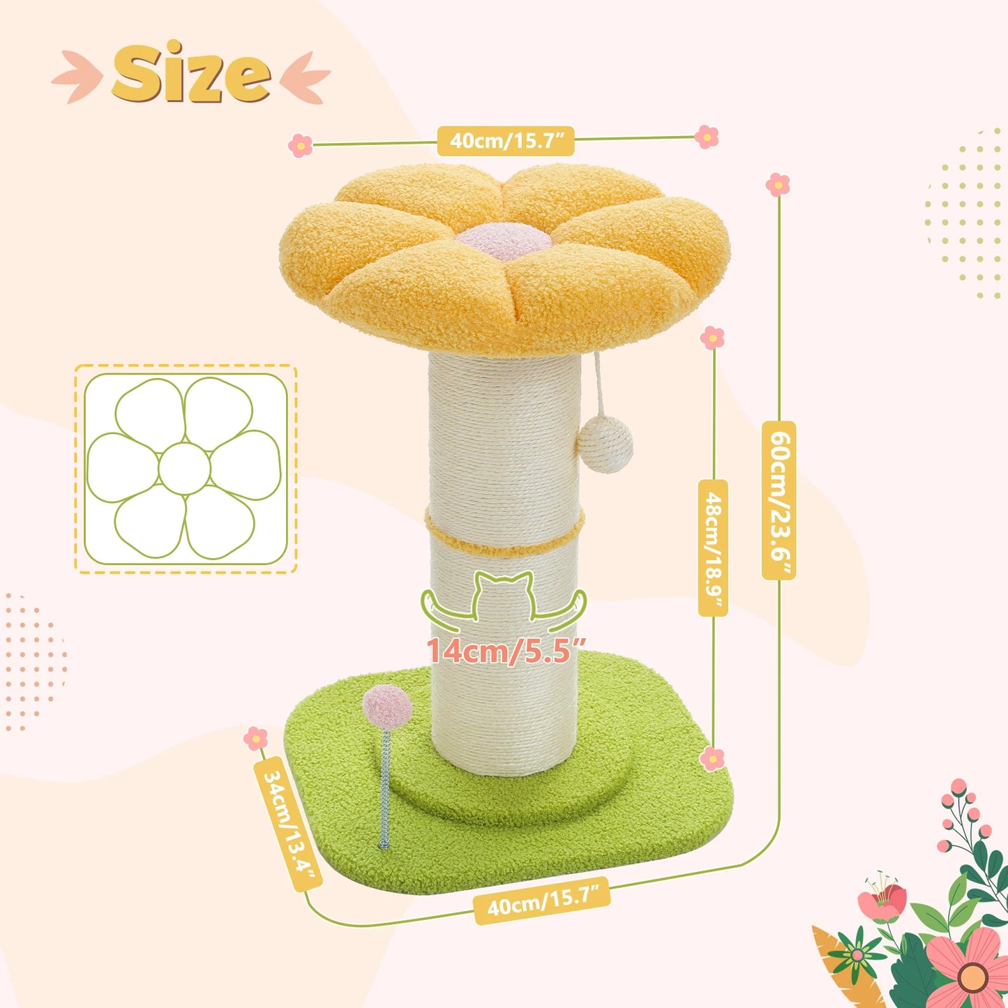 PEQULTICN Flower Cat Scratching Post Small Cat Tree Tower