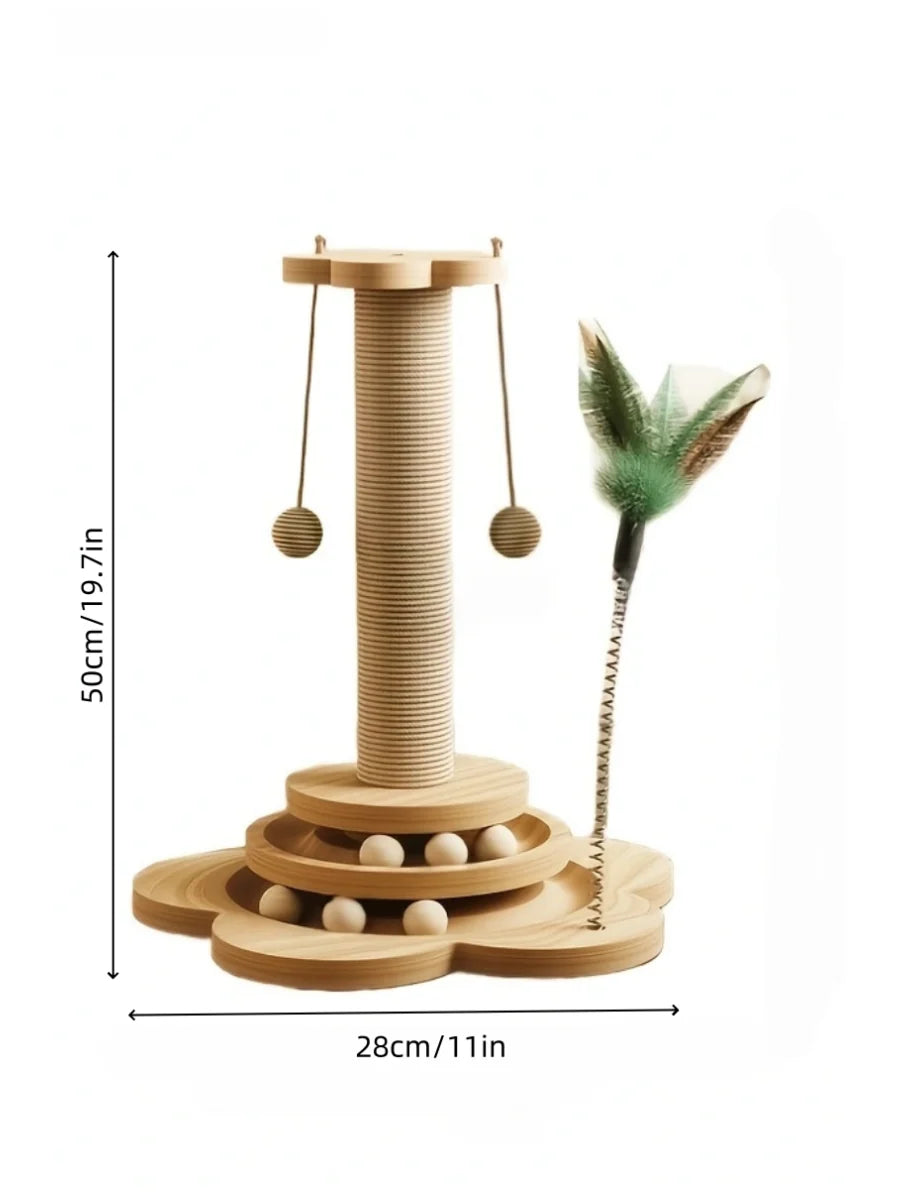 Cat Scratch Board Rotating Platform Wooden Fiber Chew Toy Stand