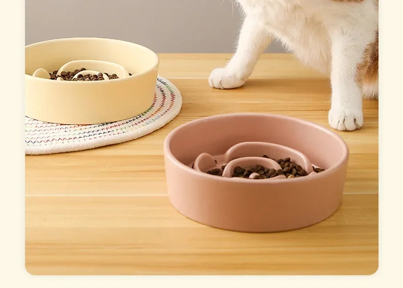 Ceramic Pet Slow Feeder Bowl For Cats And Small Dogs