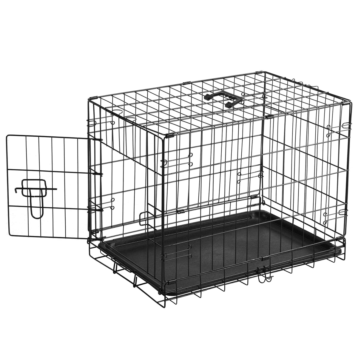 JHK 30 Inch Single Door Folding Wire Metal Dog Kennel with Pan Tray