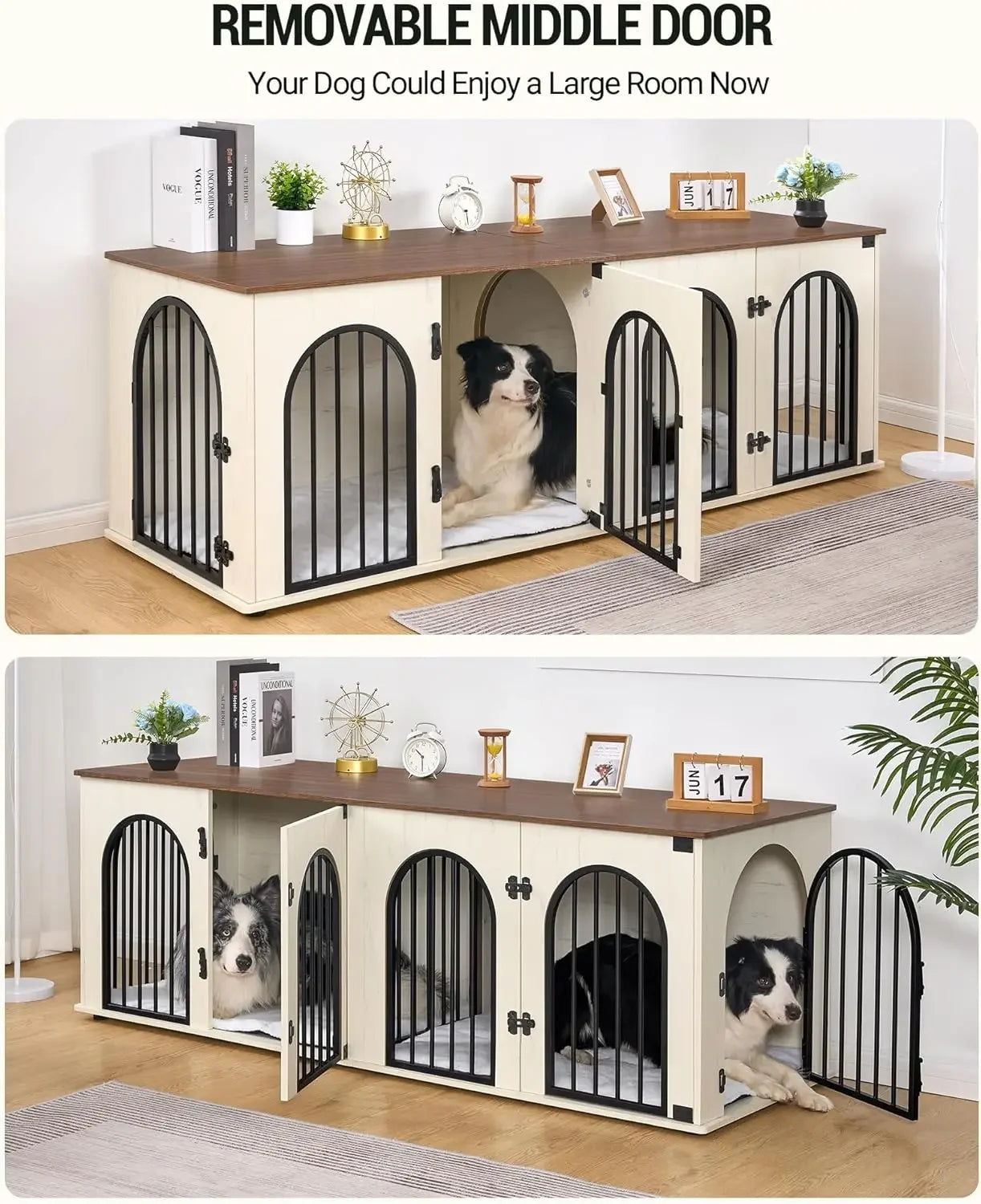 XMSJ Dog Crate Furniture Heavy Duty Kennels With Divider