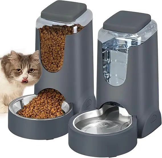 Automatic Cat Feeder And Water Dispenser With Stainless Steel Bowl