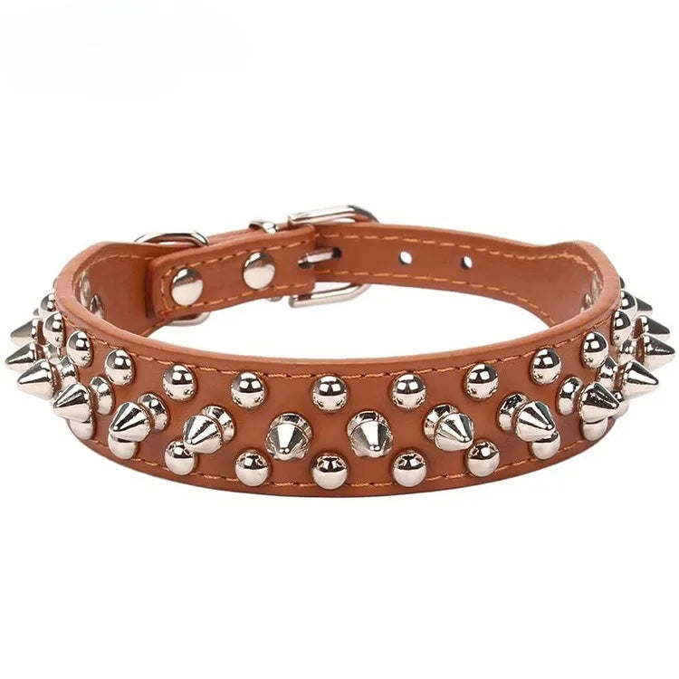 NONECN Adjustable Leather Dog Collar With Rivet Spikes