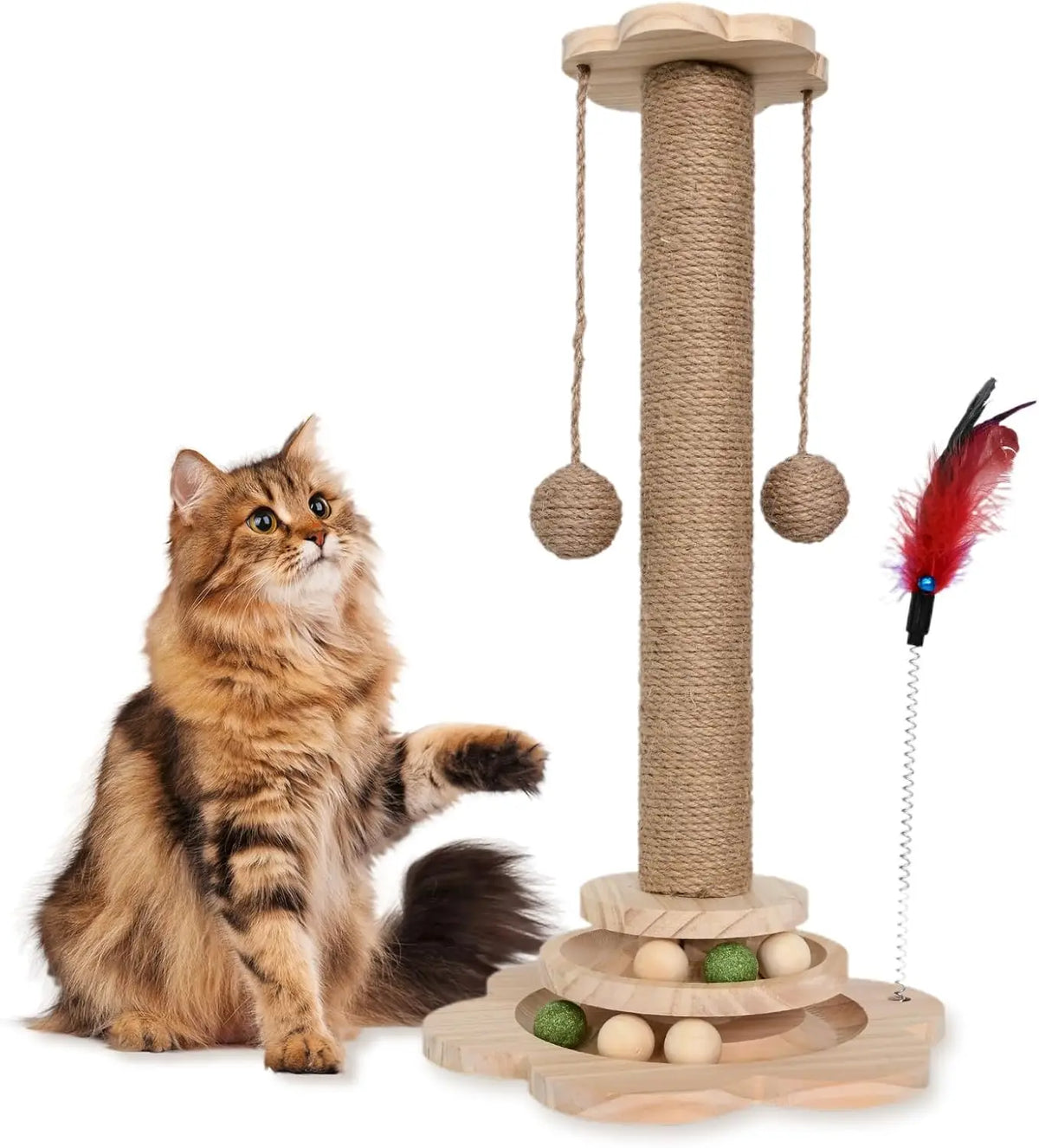 Cat Scratch Board Rotating Platform Wooden Fiber Chew Toy Stand