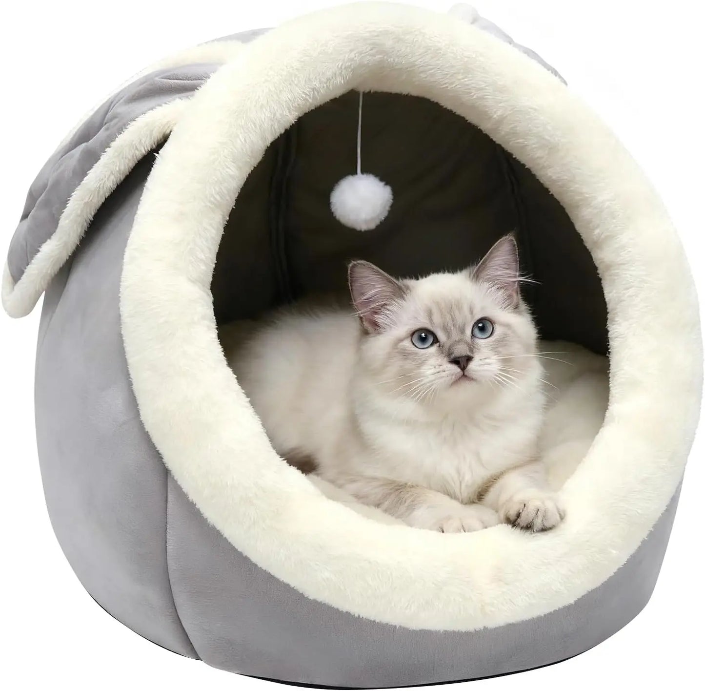 Rabbit Shaped Cat Cave Bed With Hanging Toy Indoor Cats