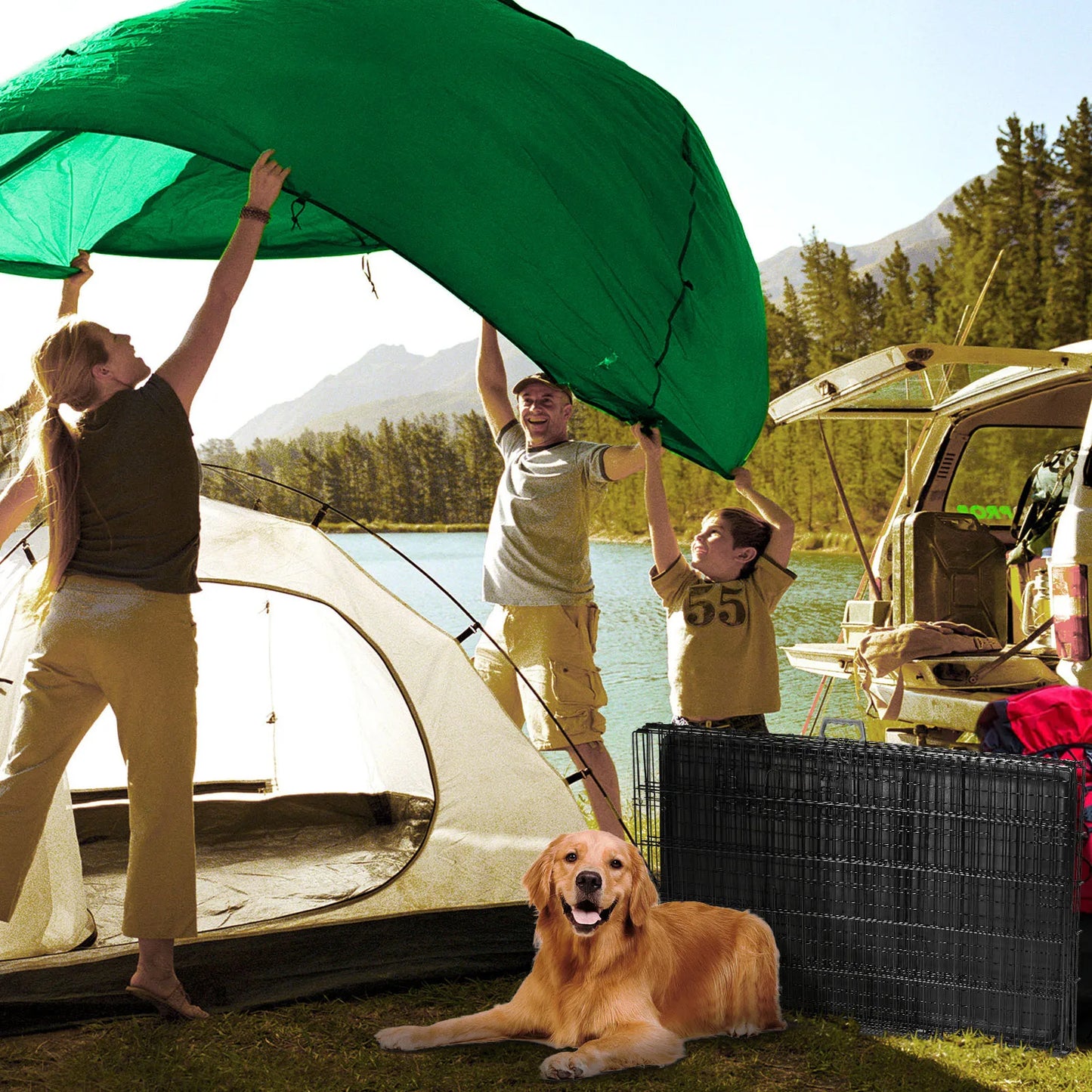 JHK Double Door Folding Metal Wire Dog Cage With Leak Tray