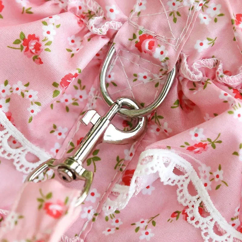 Dog Cat Harness Leash Set Adjustable Floral Printed Lace Vest