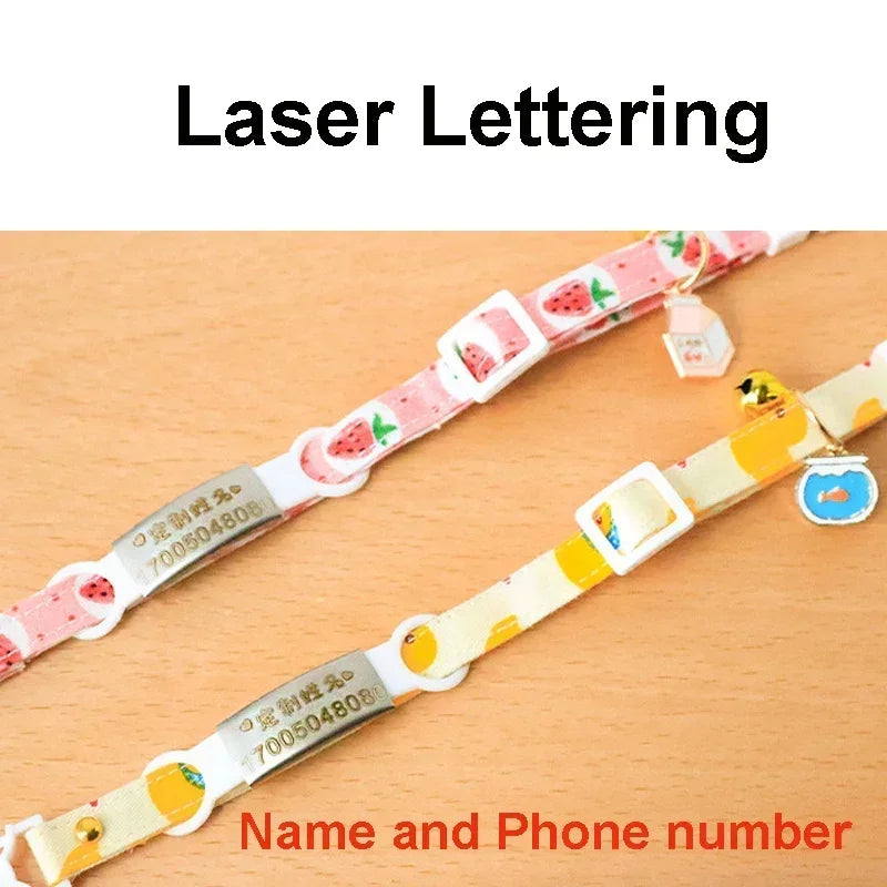 Feature Adjustable Cat Collar With Bell Engraved ID Tag