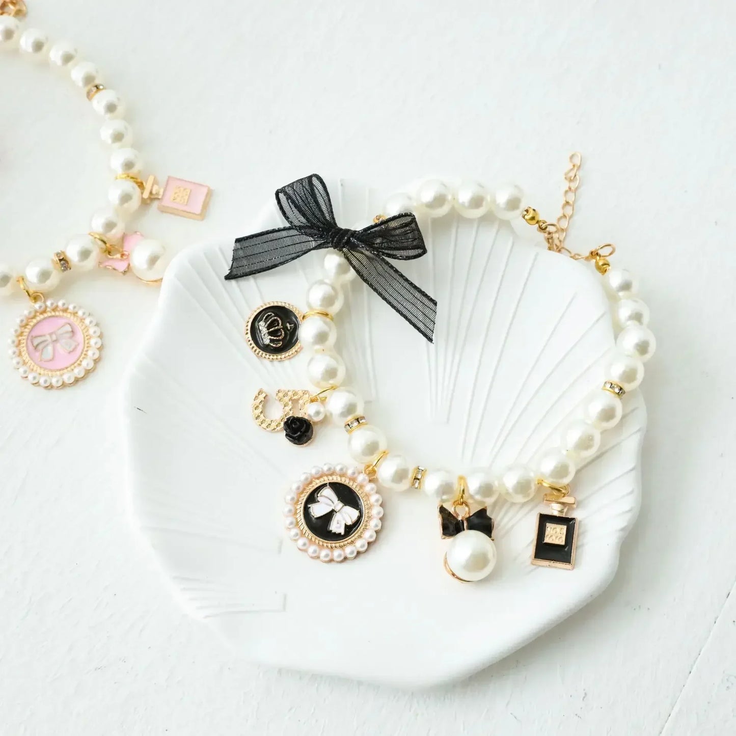 Pet Bow Pearl Collar Jewelry For Cats And Dogs Rhinestone Pendant