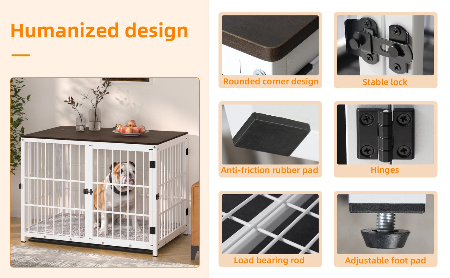 BORWARTH Wooden Dog Crate End Table Kennel Lattice Doors