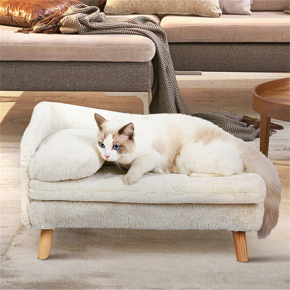 BORWARTCN Luxury Elevated Dog Sofa Bed With Backrest Wooden Legs