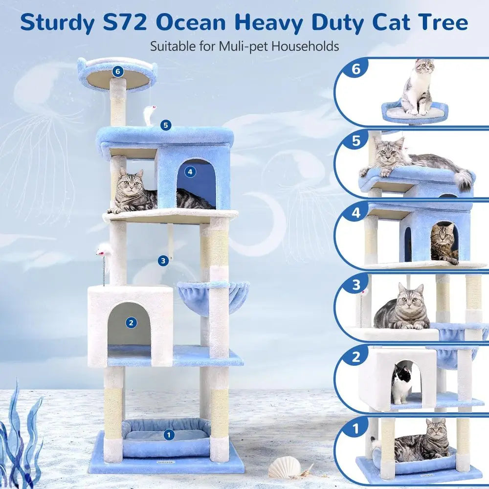 Cat Tree With Six Posts And Hammock For Heavy Cats