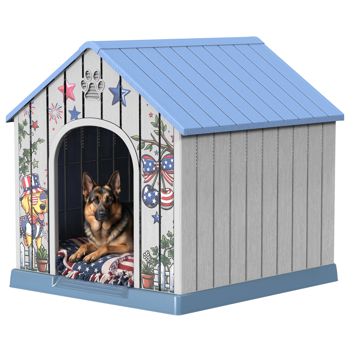 Outdoor Weatherproof Plastic Dog House with Printed Door