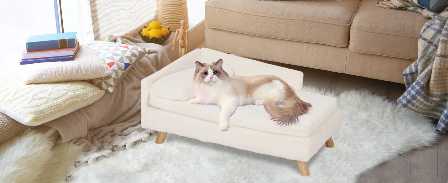 BORWARTCN Luxury Elevated Dog Sofa Bed With Backrest Wooden Legs