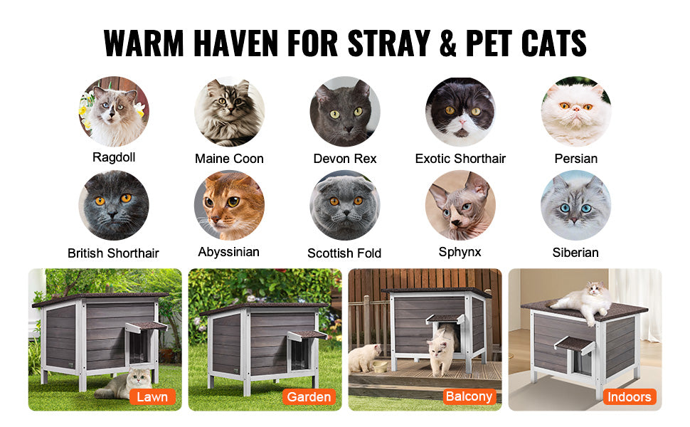 SucceBuy Outdoor Cat House Weatherproof Feral Shelter
